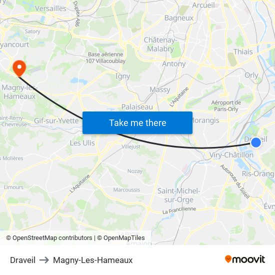 Draveil to Magny-Les-Hameaux map