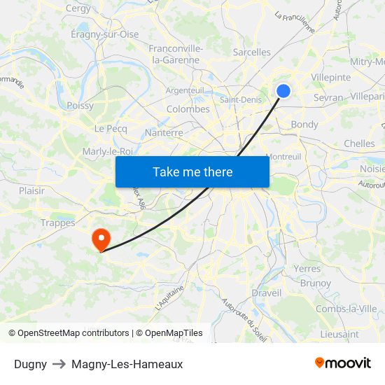 Dugny to Magny-Les-Hameaux map