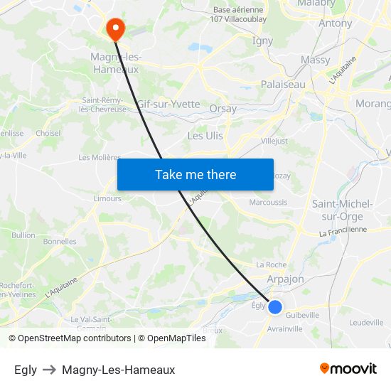 Egly to Magny-Les-Hameaux map
