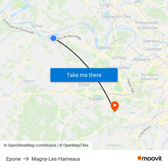 Epone to Magny-Les-Hameaux map