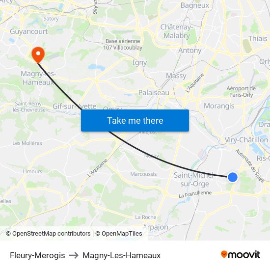 Fleury-Merogis to Magny-Les-Hameaux map