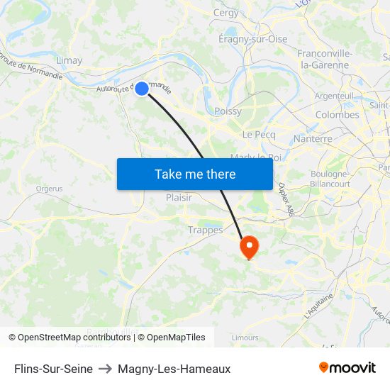 Flins-Sur-Seine to Magny-Les-Hameaux map