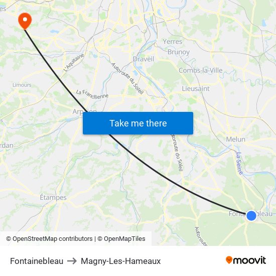 Fontainebleau to Magny-Les-Hameaux map