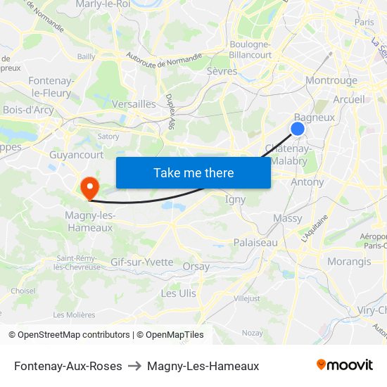 Fontenay-Aux-Roses to Magny-Les-Hameaux map