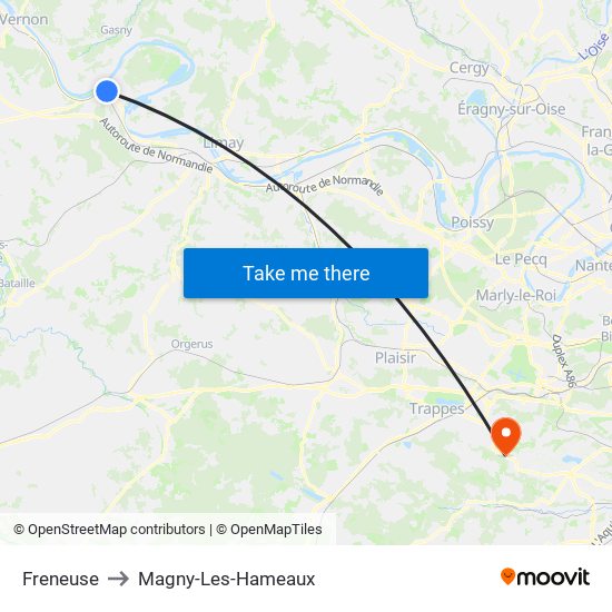 Freneuse to Magny-Les-Hameaux map