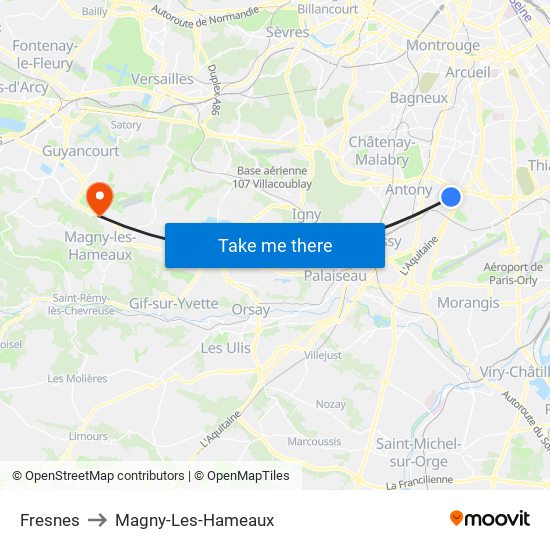 Fresnes to Magny-Les-Hameaux map