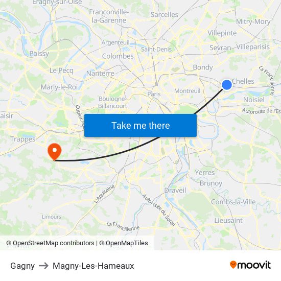 Gagny to Magny-Les-Hameaux map