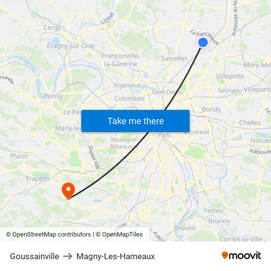 Goussainville to Magny-Les-Hameaux map