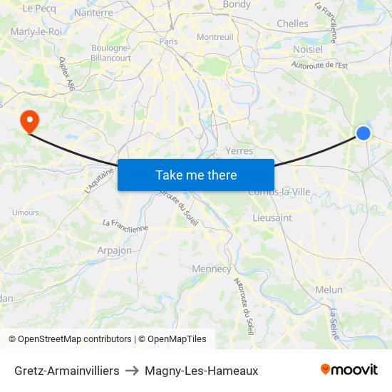 Gretz-Armainvilliers to Magny-Les-Hameaux map