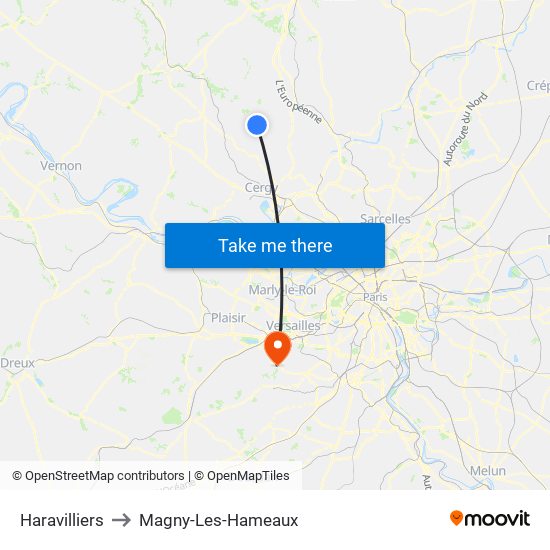 Haravilliers to Magny-Les-Hameaux map