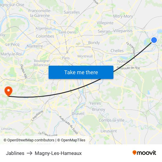 Jablines to Magny-Les-Hameaux map
