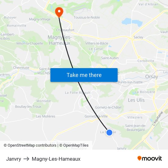 Janvry to Magny-Les-Hameaux map