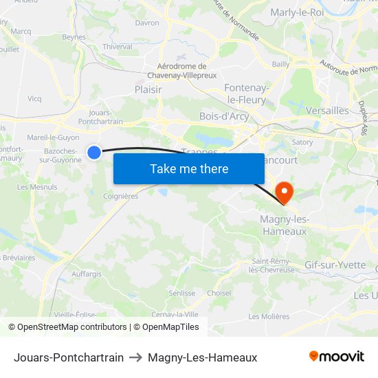 Jouars-Pontchartrain to Magny-Les-Hameaux map