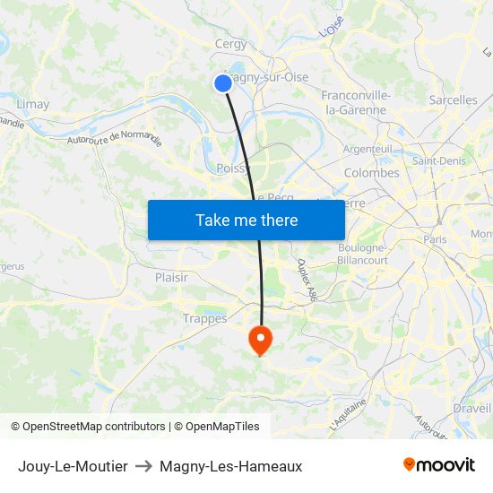 Jouy-Le-Moutier to Magny-Les-Hameaux map
