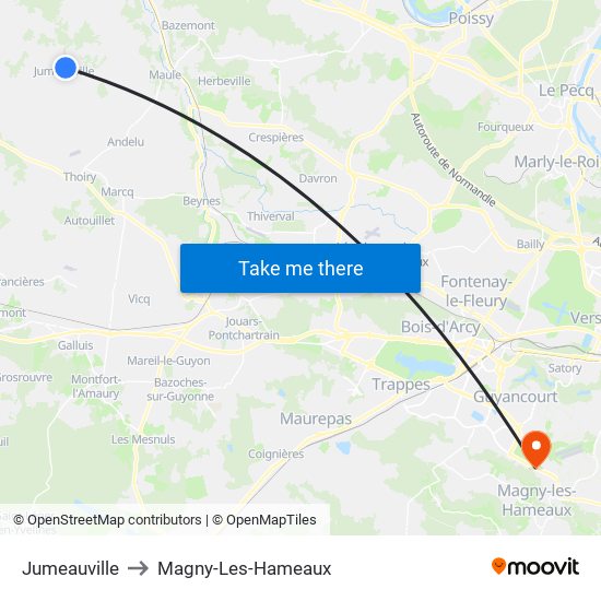 Jumeauville to Magny-Les-Hameaux map