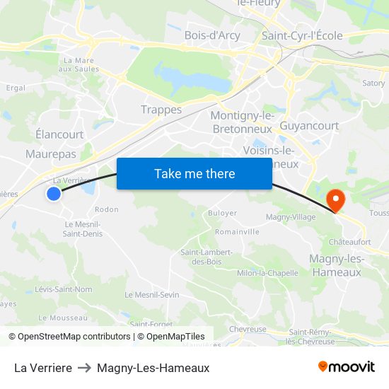 La Verriere to Magny-Les-Hameaux map