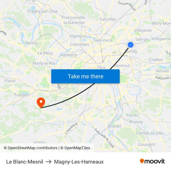 Le Blanc-Mesnil to Magny-Les-Hameaux map