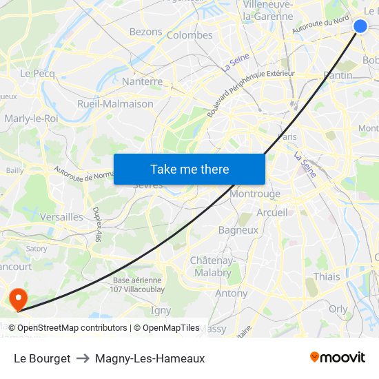 Le Bourget to Magny-Les-Hameaux map