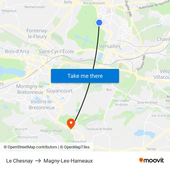 Le Chesnay to Magny-Les-Hameaux map