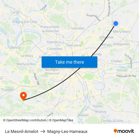 Le Mesnil-Amelot to Magny-Les-Hameaux map