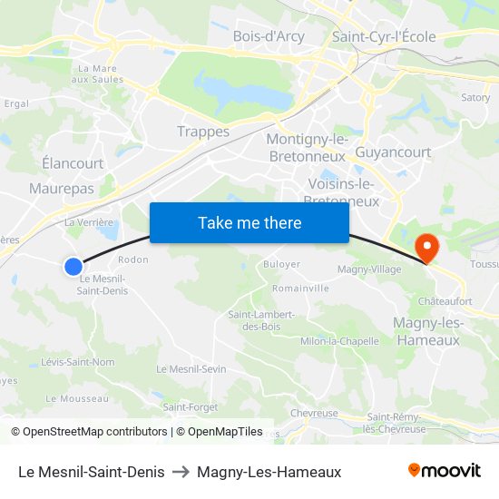 Le Mesnil-Saint-Denis to Magny-Les-Hameaux map