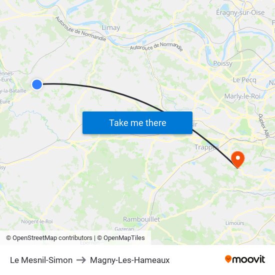 Le Mesnil-Simon to Magny-Les-Hameaux map