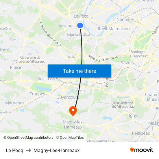 Le Pecq to Magny-Les-Hameaux map