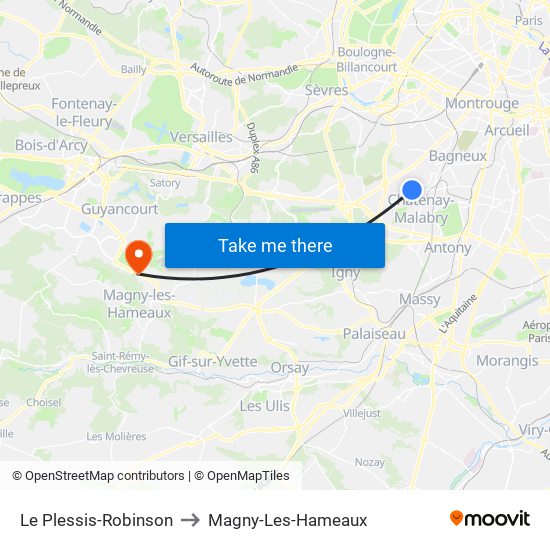 Le Plessis-Robinson to Magny-Les-Hameaux map