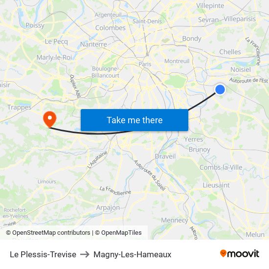 Le Plessis-Trevise to Magny-Les-Hameaux map