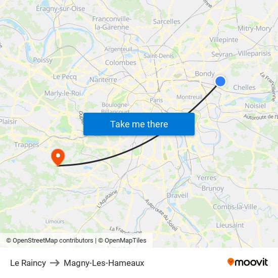 Le Raincy to Magny-Les-Hameaux map