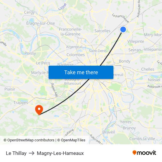 Le Thillay to Magny-Les-Hameaux map