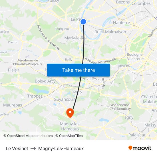 Le Vesinet to Magny-Les-Hameaux map