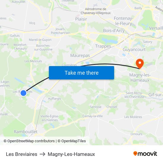 Les Breviaires to Magny-Les-Hameaux map
