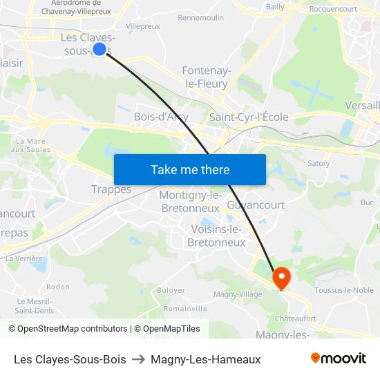 Les Clayes-Sous-Bois to Magny-Les-Hameaux map