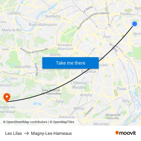 Les Lilas to Magny-Les-Hameaux map