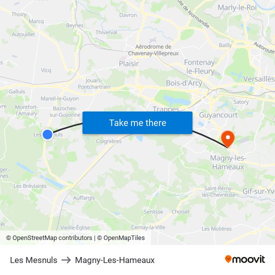 Les Mesnuls to Magny-Les-Hameaux map