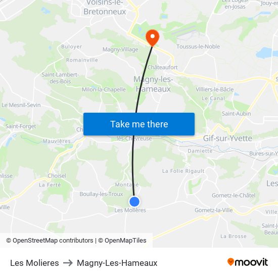 Les Molieres to Magny-Les-Hameaux map
