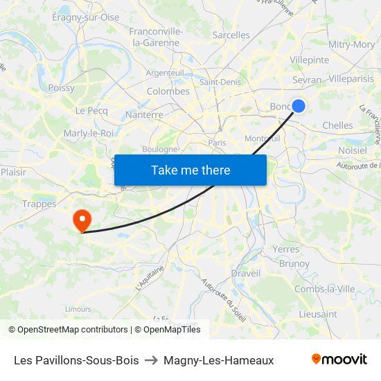 Les Pavillons-Sous-Bois to Magny-Les-Hameaux map