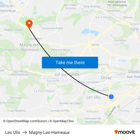 Les Ulis to Magny-Les-Hameaux map