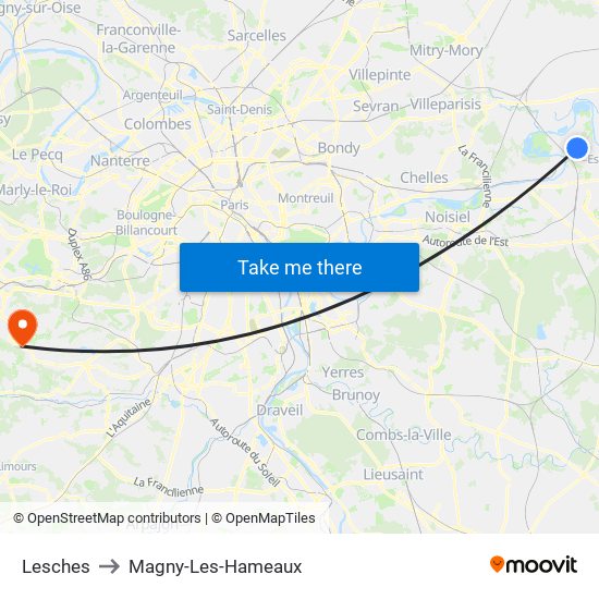 Lesches to Magny-Les-Hameaux map