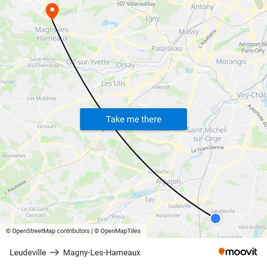 Leudeville to Magny-Les-Hameaux map