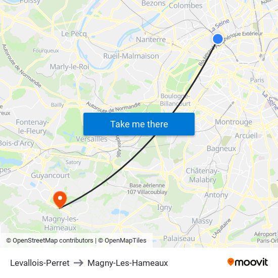 Levallois-Perret to Magny-Les-Hameaux map