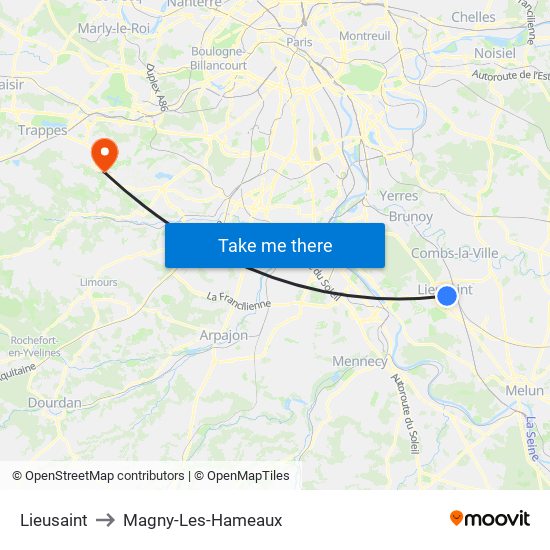 Lieusaint to Magny-Les-Hameaux map
