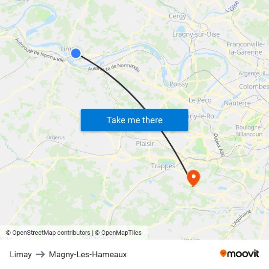 Limay to Magny-Les-Hameaux map