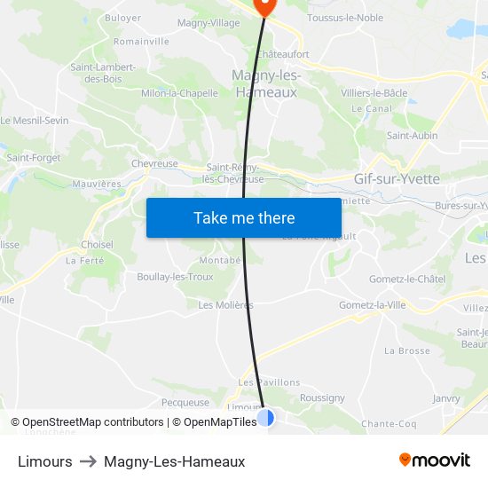 Limours to Magny-Les-Hameaux map