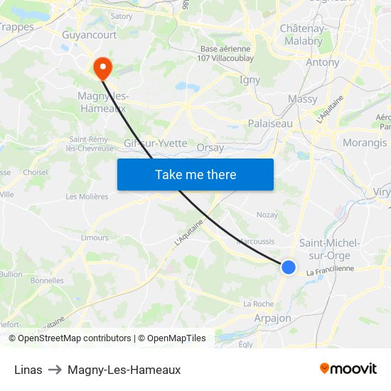 Linas to Magny-Les-Hameaux map