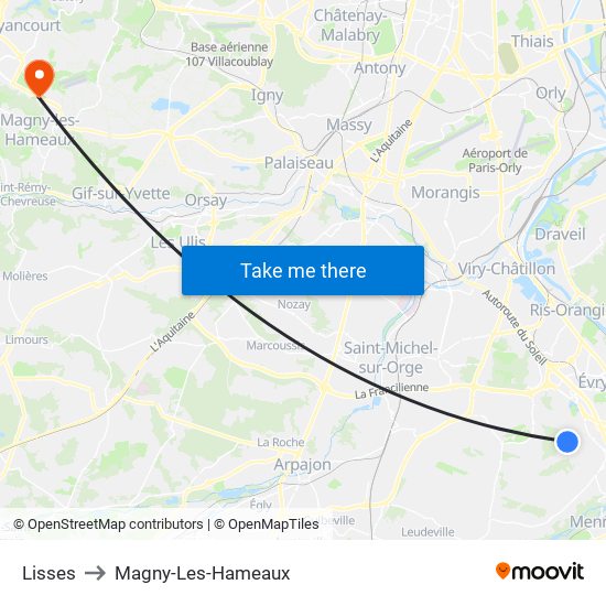 Lisses to Magny-Les-Hameaux map