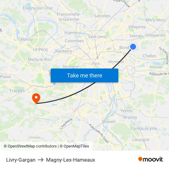 Livry-Gargan to Magny-Les-Hameaux map