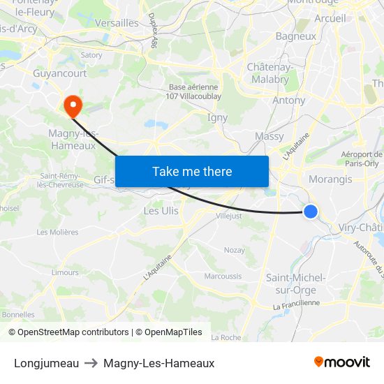 Longjumeau to Magny-Les-Hameaux map