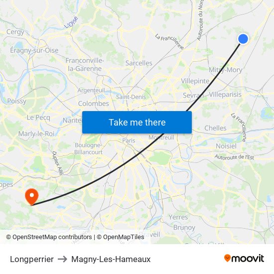 Longperrier to Magny-Les-Hameaux map